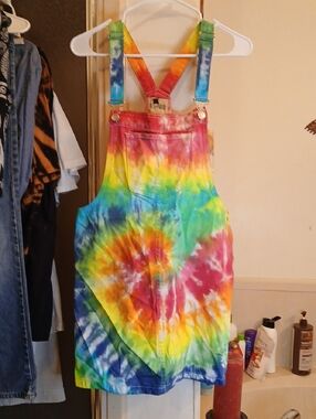 Lily & Parker,Tie-Dye Rainbow Mini Dress Overalls,sz.M